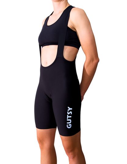 BLACK WOMEN'S CYCLING BIB SHORTS - EXTRA LENGTH